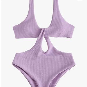 ZAFUL Sexy One Piece Tummy Control Bathing Swim Suit Mauve Purple M Cut Out